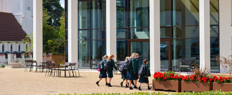 Downe House pupils in front of the Murray Centre